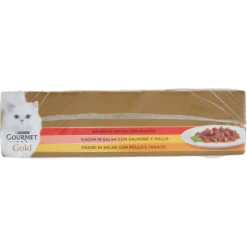 Gourmet Gold Dadini in Salsa con Manzo, con Salmone e Pollo, con Pollo e Fegato 85 g 24 Pezzi