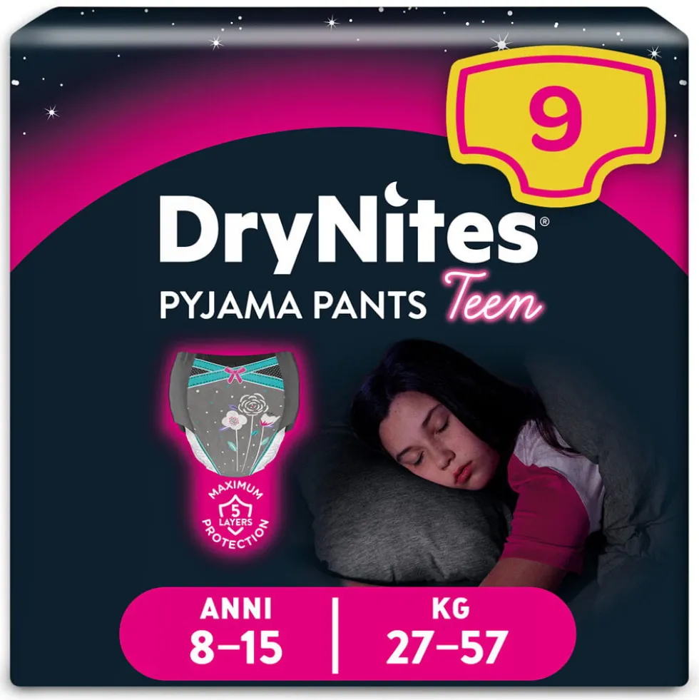 Huggies Drynites Mutandine Assorbenti per Bambina Taglia L (27-57 Kg) 9 Mutandine