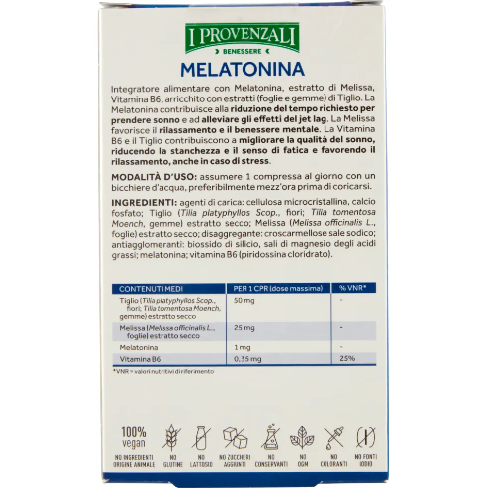 I Provenzali Benessere Melatonina Relax E Sonno 60 Compresse 10,8g