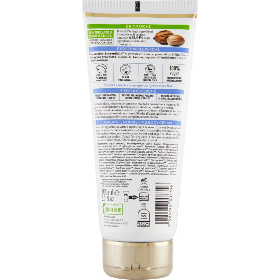 I Provenzali Bio Crema Corpo Biologica Argan 200 ml