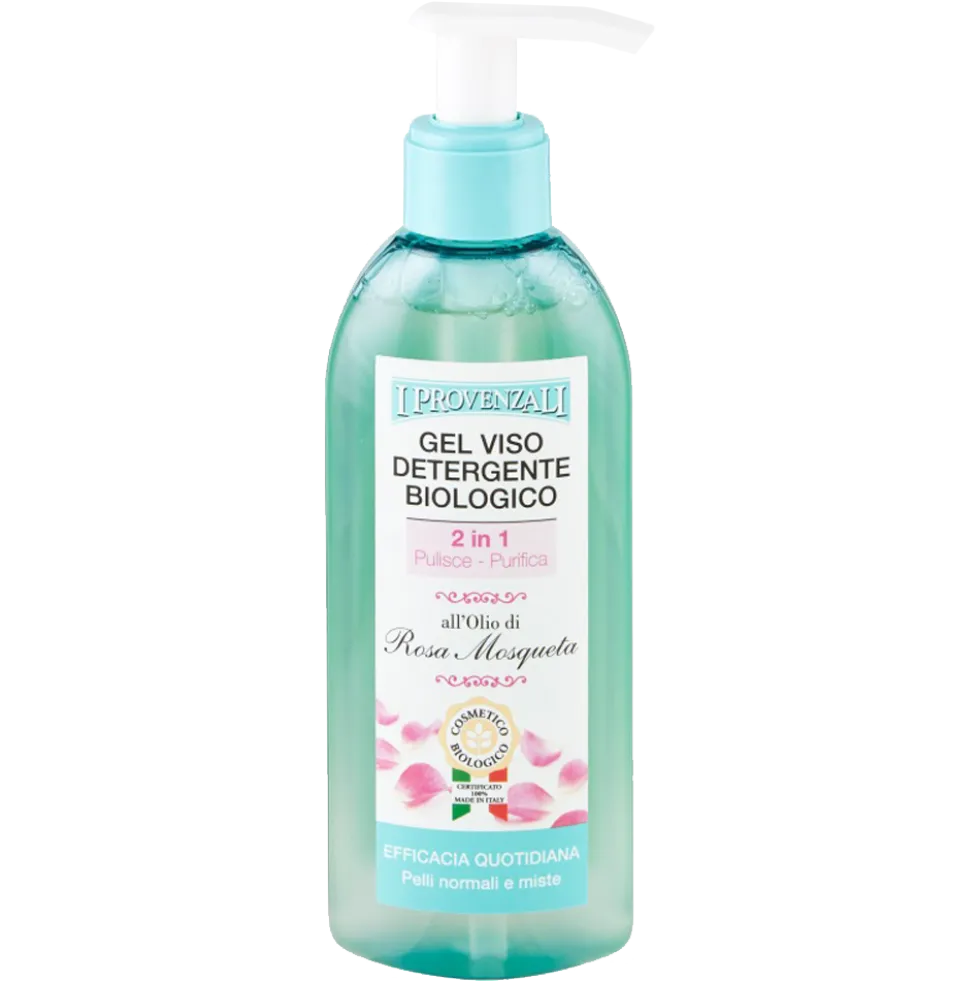 I Provenzali Gel Viso Detergente Biologico 2in1 all'Olio di Rosa Mosqueta 150 ml