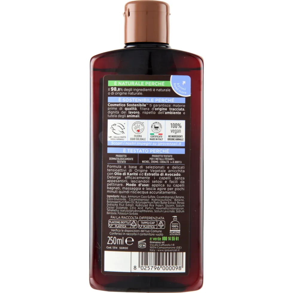I Provenzali Shampoo Erboristico Effetto Seta Karité e Avocado Capelli Secchi e Crespi 250 ml