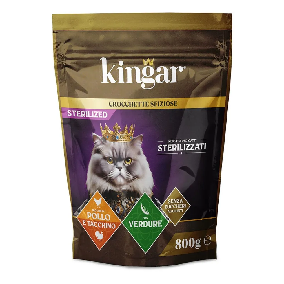 Kingar Cat Busta Crocchette 800g Pollo, Tacchino e Verdure