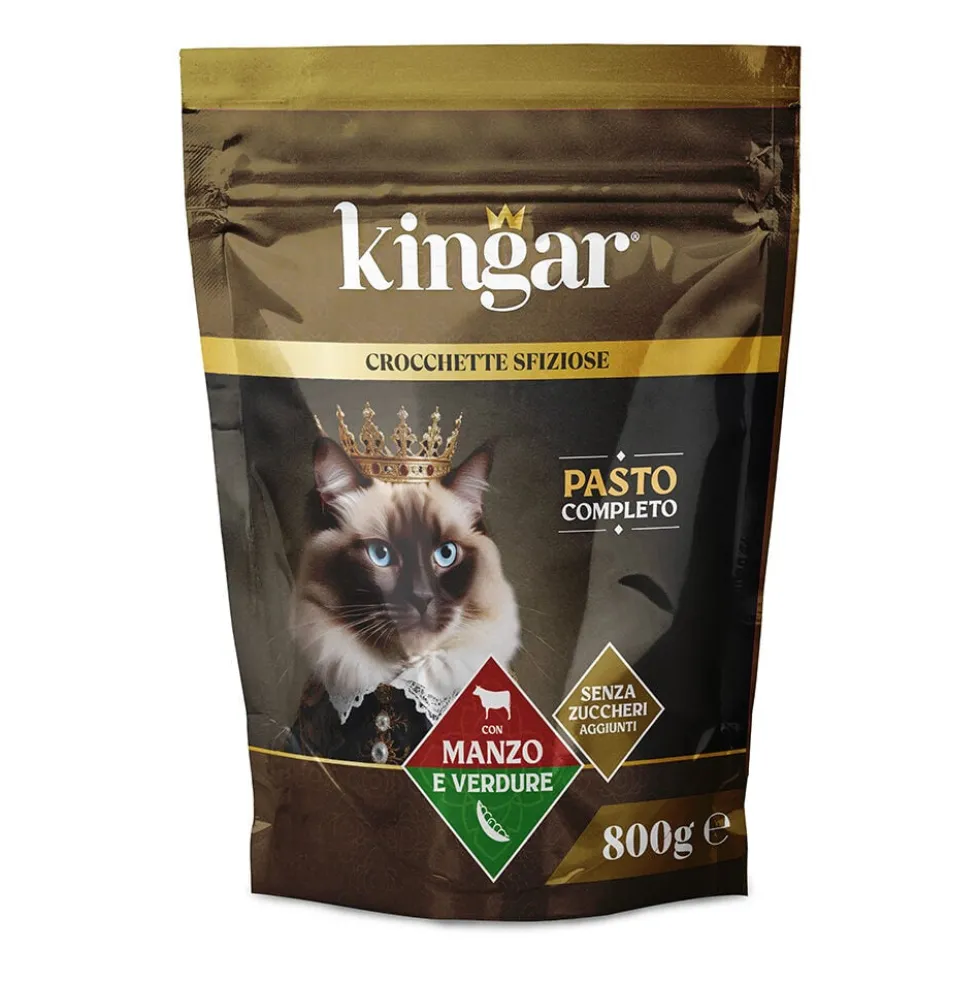 Kingar Cat Busta Crocchette 800g Manzo e Verdure