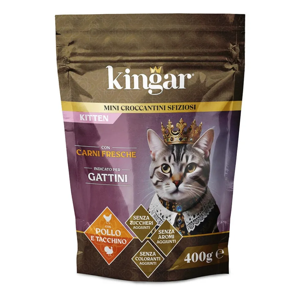 Kingar Cat Kitten Busta Croccantini 400g Pollo e Tacchino