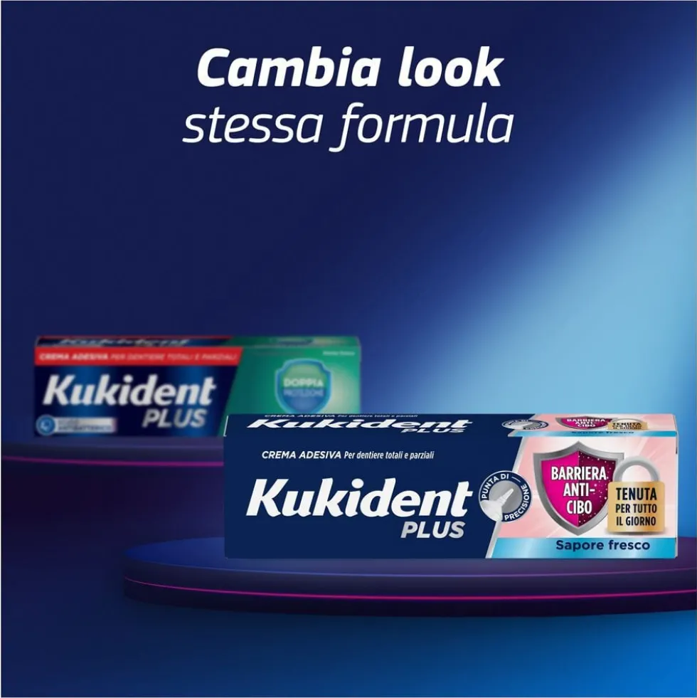 Kukident Plus Barriera Anti-Cibo Sapore Fresco Crema Adesiva per Dentiere 40 g