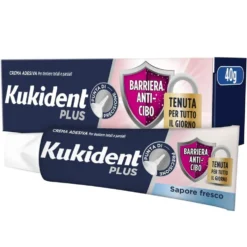 Kukident Plus Barriera Anti-Cibo Sapore Fresco Crema Adesiva per Dentiere 40 g