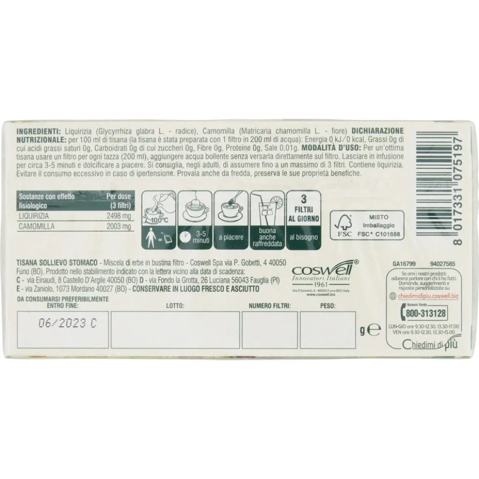 L'Angelica Nutraceutica le Tisane Sollievo Stomaco 20 Filtri 30 g