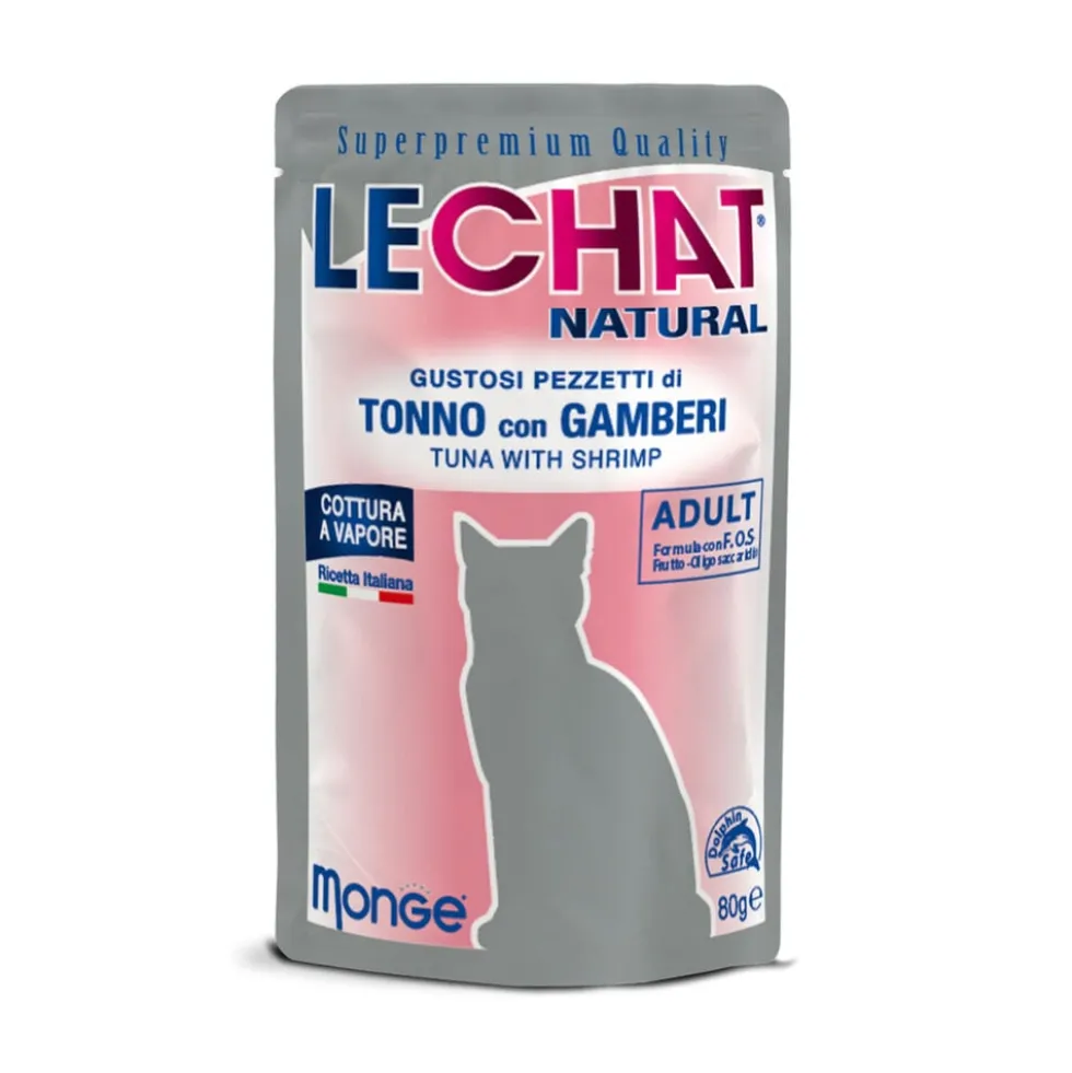 LeChat Natural Gustosi Pezzetti di Tonno con Gamberetti 80 g
