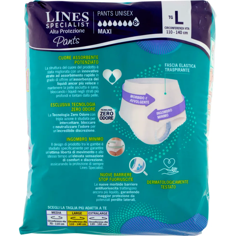 Lines Specialist Alta Protezione Pants Unisex Taglia L Maxi 8 Pezzi