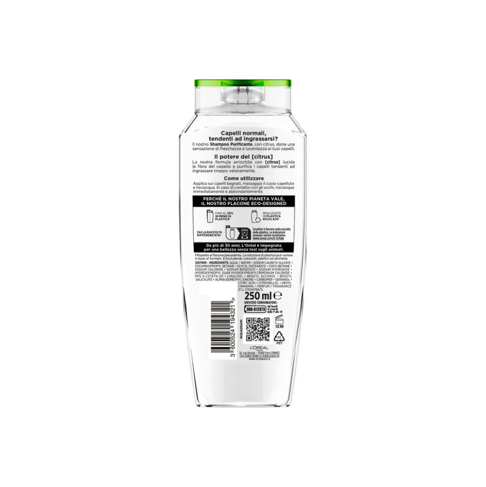 L'Oréal Paris Elvive Shampoo Energizzante Purificante con Citrus - Capelli Normali Tendenti ad Ingrassarsi 250ml