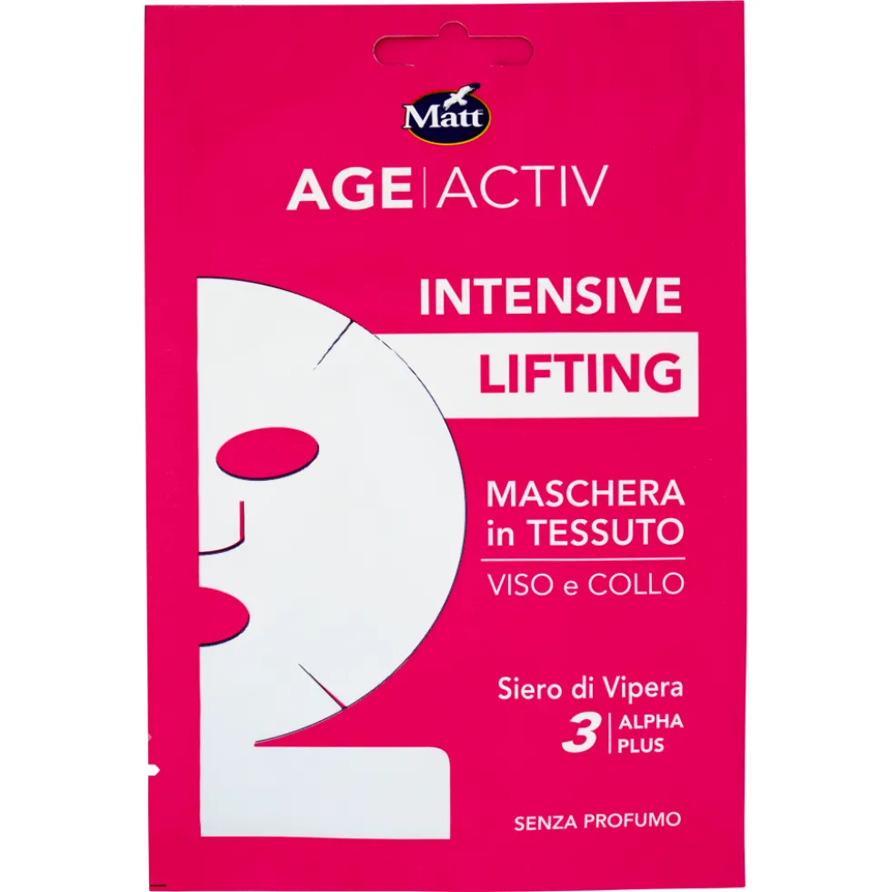 Matt Age Activ Intensive Lifting Maschera in Tessuto Viso e Collo Siero di Vipera 3 Alpha Plus 20 ml