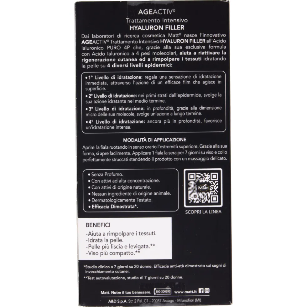 Matt Age Activ Trattamento Urto Rimpolpante Viso Acido Ialuronico Puro 4P 7 x 2 ml