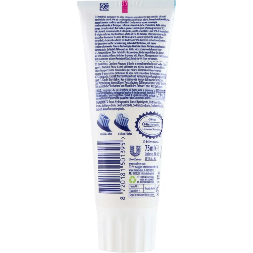Mentadent Kids 0-6 Anni Super Mario Gusto Frutta 75ml