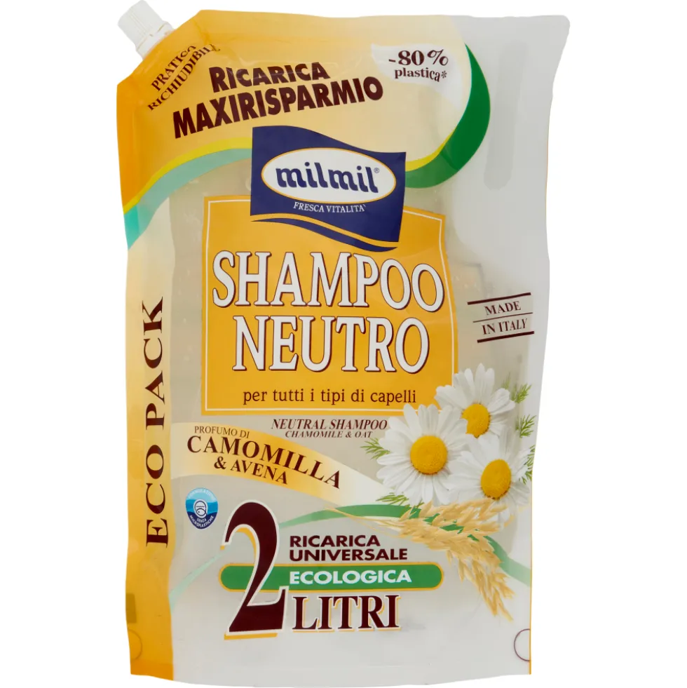 Milmil Shampoo Neutro Profumo di Camomilla & Avena Ricarica 2 Litri