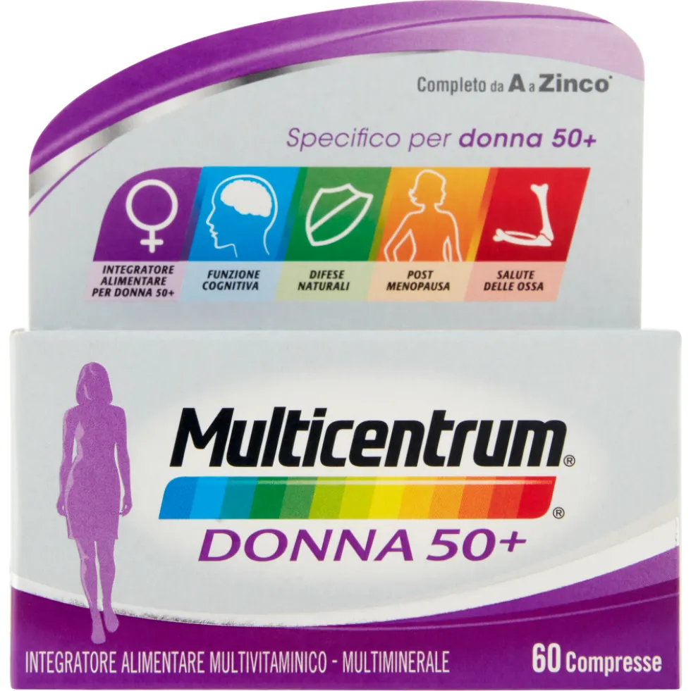Multicentrum Donna 50+ Integratore Multivitaminico e Sali Minerali con Vitamina D 60 Compresse