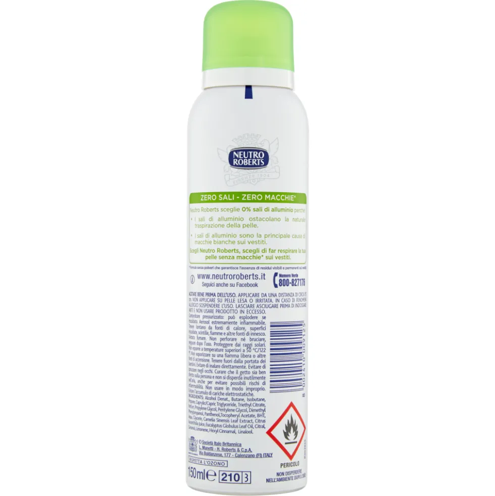 Neutro Roberts Fresco Tè Verde e Lime Deodorante Spray 150 ml