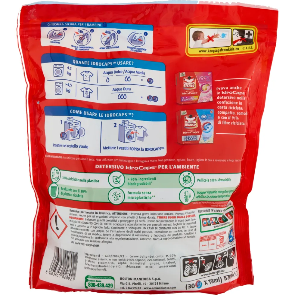 Omino Bianco Detersivo IdroCaps Scioglimacchie Doypack 30 Caps