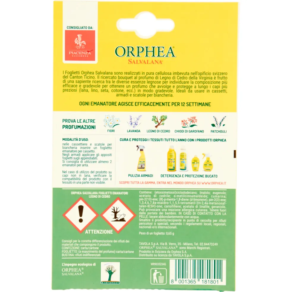 Orphea Salvalana al Profumo di Legno di Cedro della Virginia 12 Foglietti
