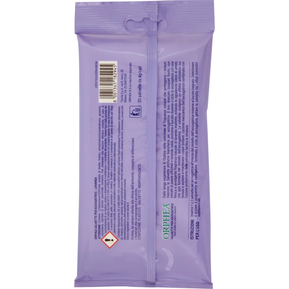 Orphea Salviette per Asciugatrice al Profumo di Lavanda Maillette 20 x 4 g