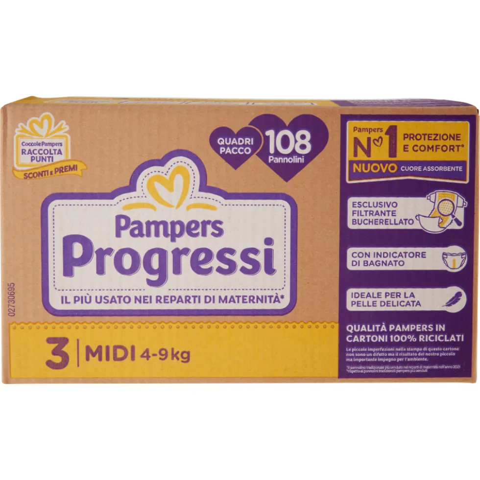 Pampers Progressi Midi Quadripacco 108 Pannolini