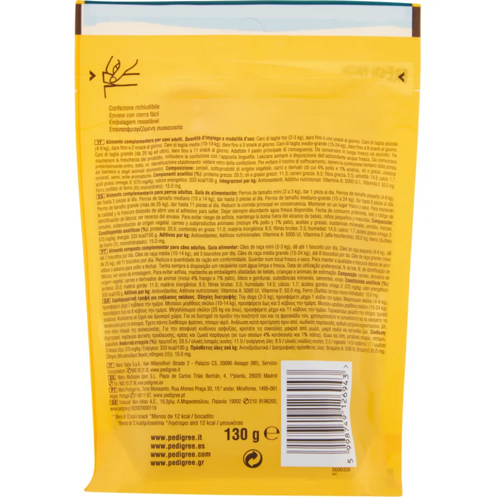 Pedigree Tasty Minis Snack Cane Bocconcini Gusto Pollo & Anatra 130 g