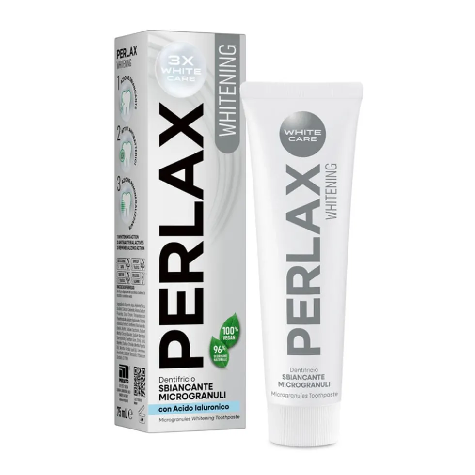 Perlax Dentifricio Whitening 3X White Care con Microgranuli e Acido Ialuronico 75 ml