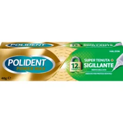 Polident Super Tenuta + Sigillante Adesivo Protesi Dentali 12 Ore Menta Delicata 40 g