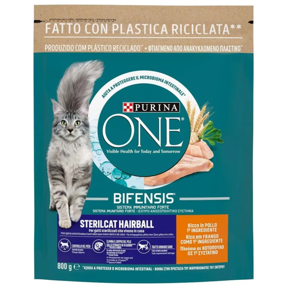Purina One Bifensis Crocchette Sterilcat Hairball Ricco in Pollo e Cereali Integrali 800g