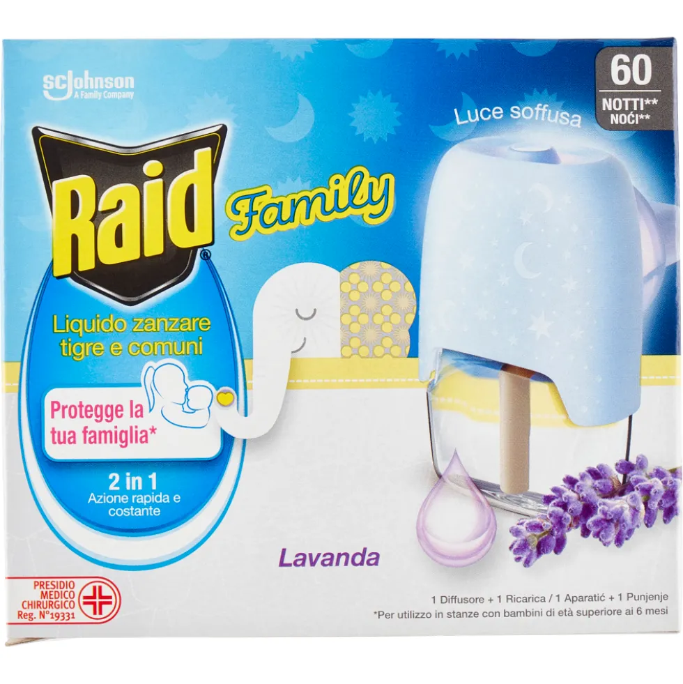Raid Liquido Family Base e Ricarica, 60 Notti, Lavanda 36ml