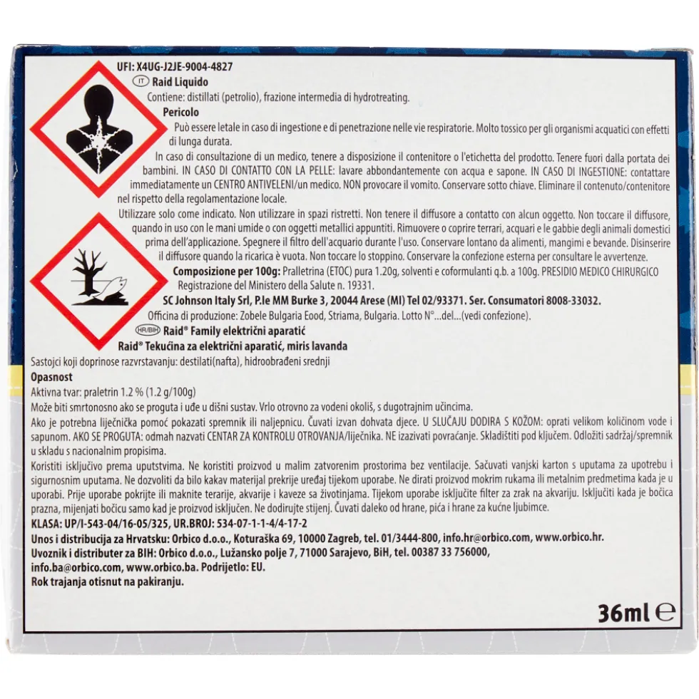 Raid Liquido Family Base e Ricarica, 60 Notti, Lavanda 36ml