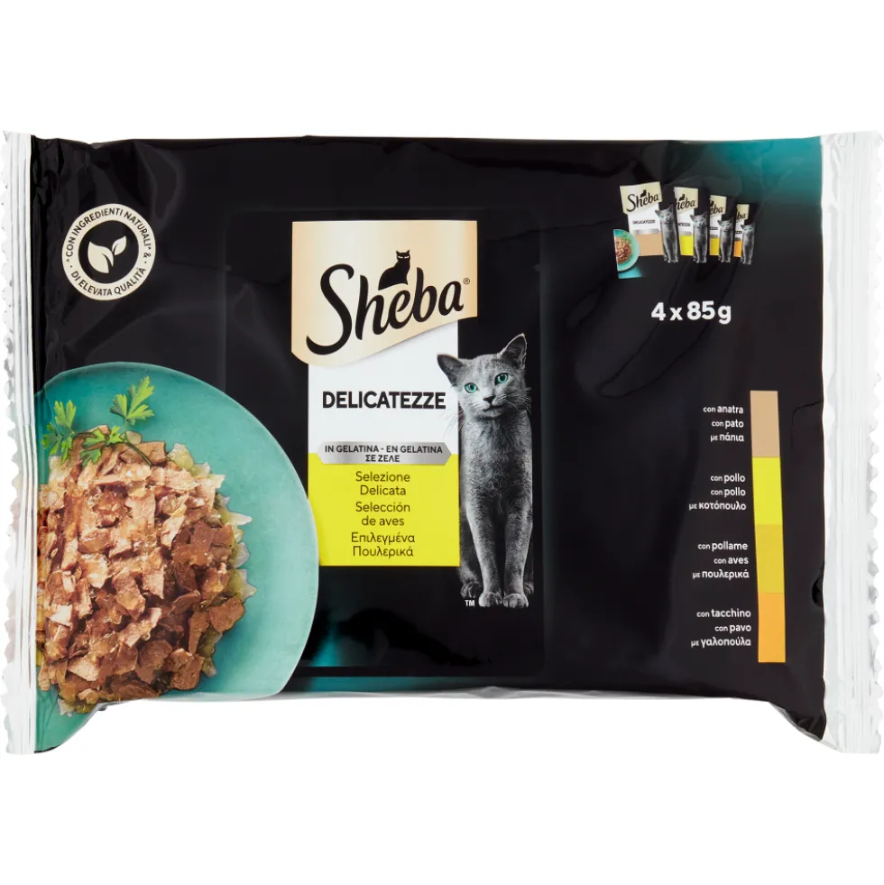 Sheba Delicatezze in Gelatina Cibo Umido Gatto Selezione Delicata Pollo 4x85g