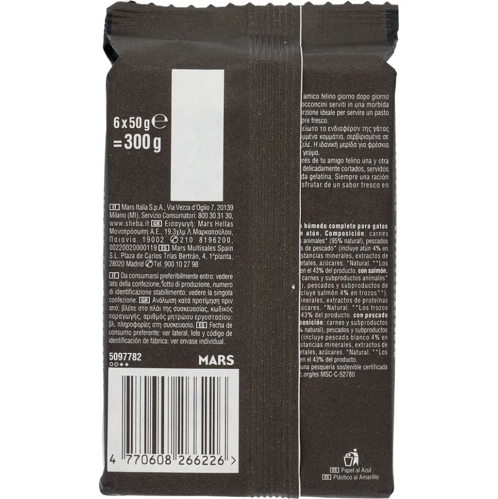 Sheba Délices du Jour in gelatina con Salmone e Pesce Bianco 6 x 50 g