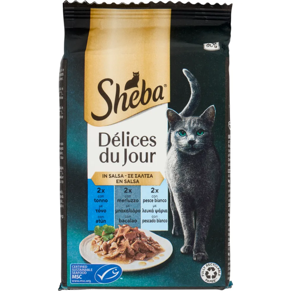 Sheba Délices du Jour in Salsa con Tonno, Merluzzo e Pesce Bianco 6 x 50 g