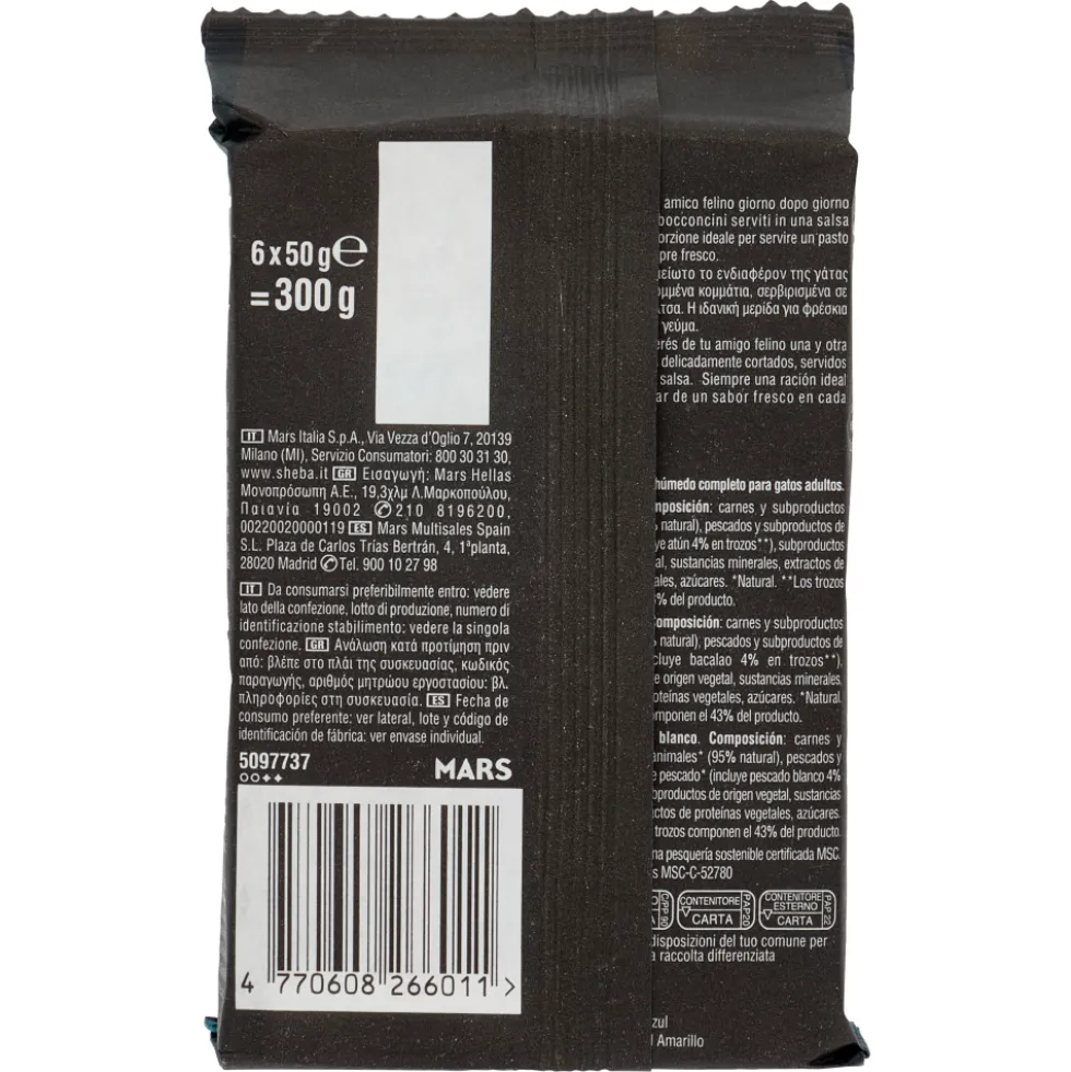 Sheba Délices du Jour in Salsa con Tonno, Merluzzo e Pesce Bianco 6 x 50 g