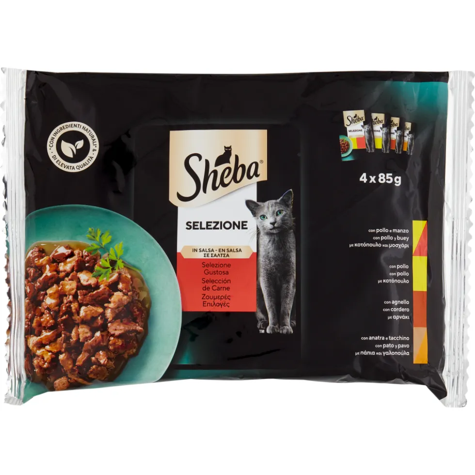 Sheba Selezione Cibo Umido Gatto in Salsa Selezione Gustosa Carne 4 x 85g