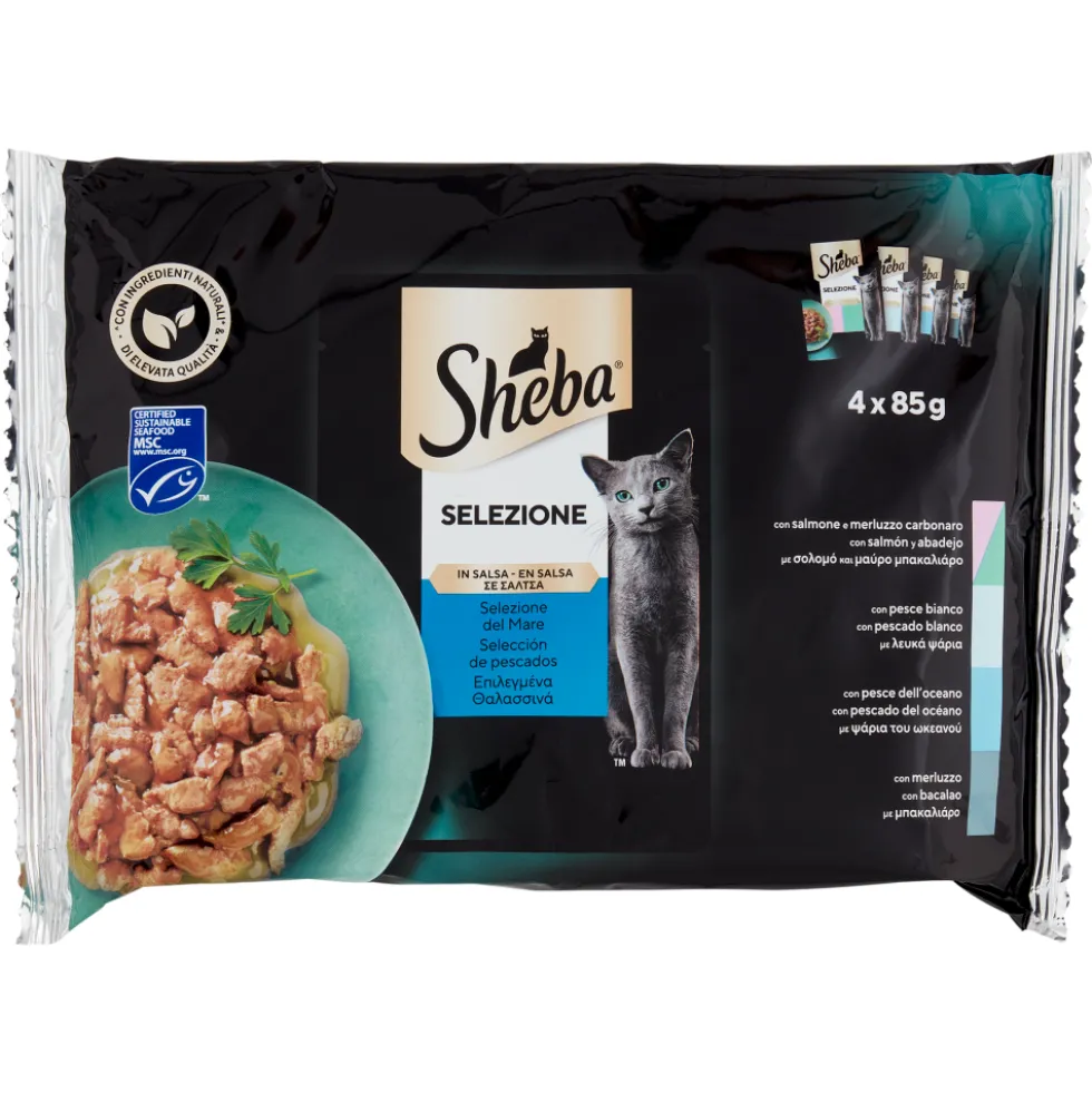 Sheba Selezione Cibo Umido Gatto in Salsa Selezione del Mare 4 x 85g
