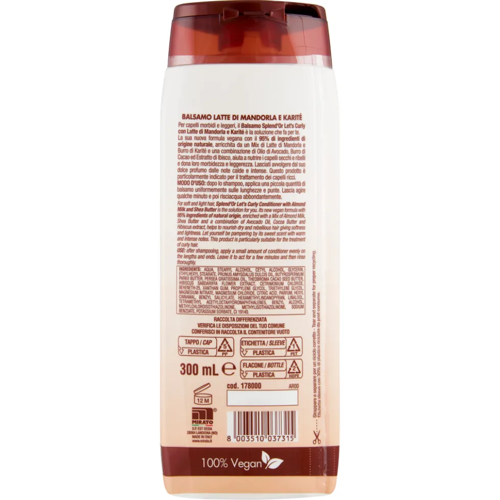 Splend'Or Balsamo Latte di Mandorla e Karité Let's Curly! Nutriente 300 ml