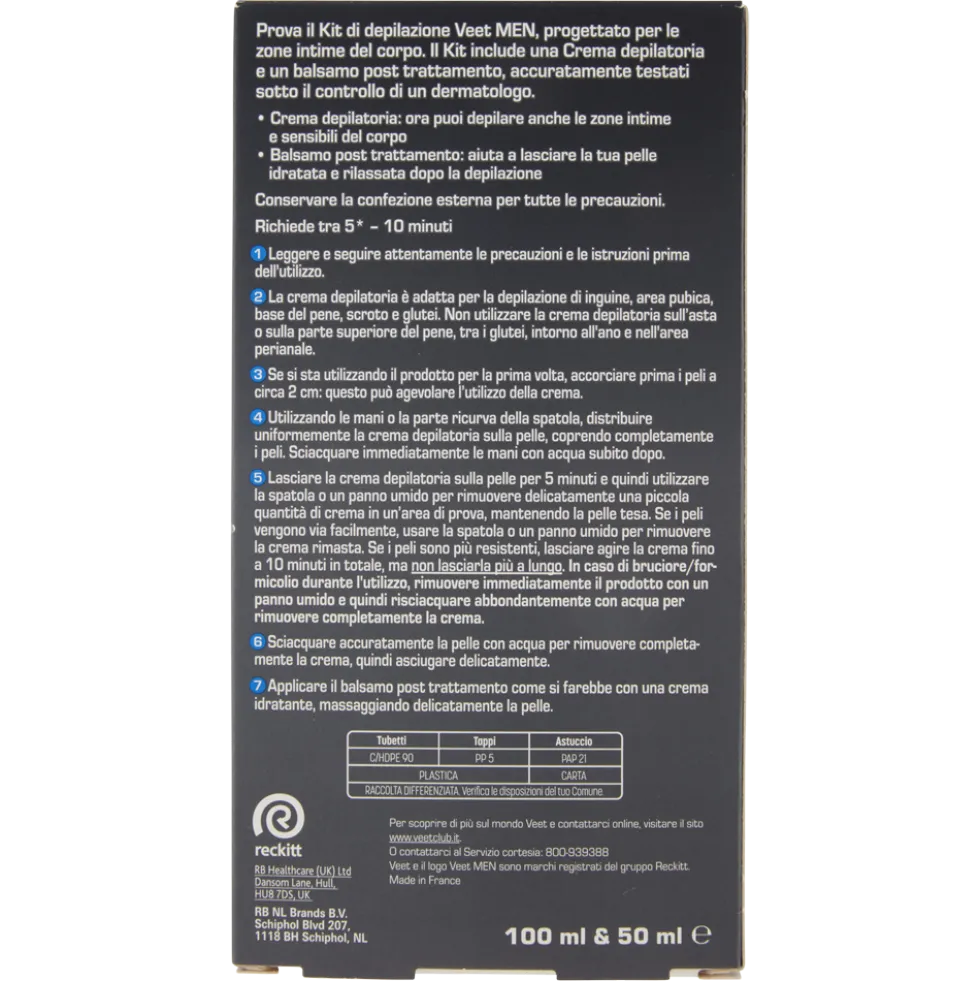Veet Men Kit Crema Depilatoria per Parti Intime