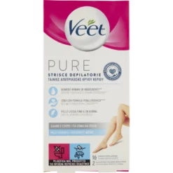 Veet Pure Strisce Depilatorie Gambe e Corpo 16 Pezzi + Salviette Post-Epilazione Idratanti