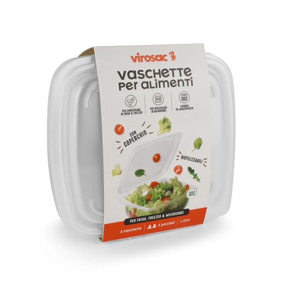 Virosac Vaschette Trasparenti con Coperchio 4 Pezzi 1L