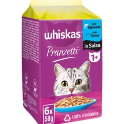 Whiskas Pranzetti Pesce in Salsa con Salmone e Tonno 6x50 gr