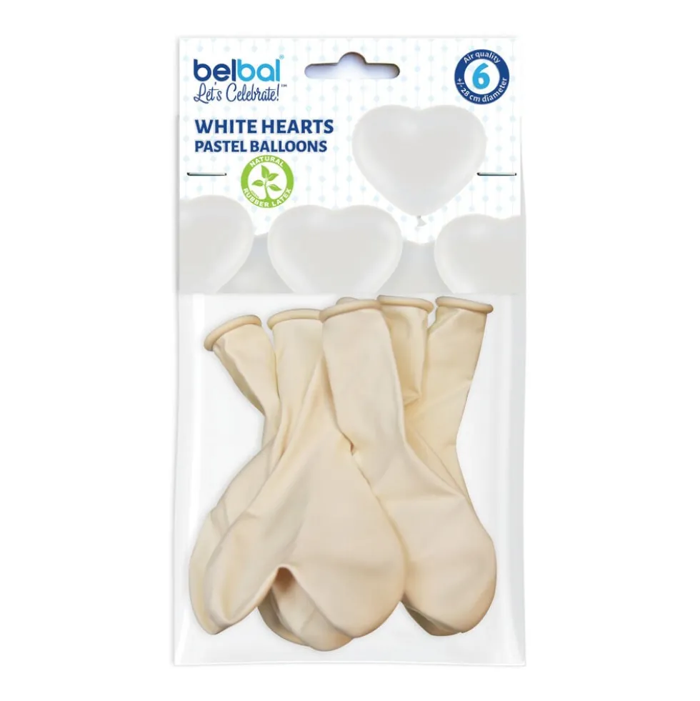 White Hearts Pastel Balloons 6 Pezzi